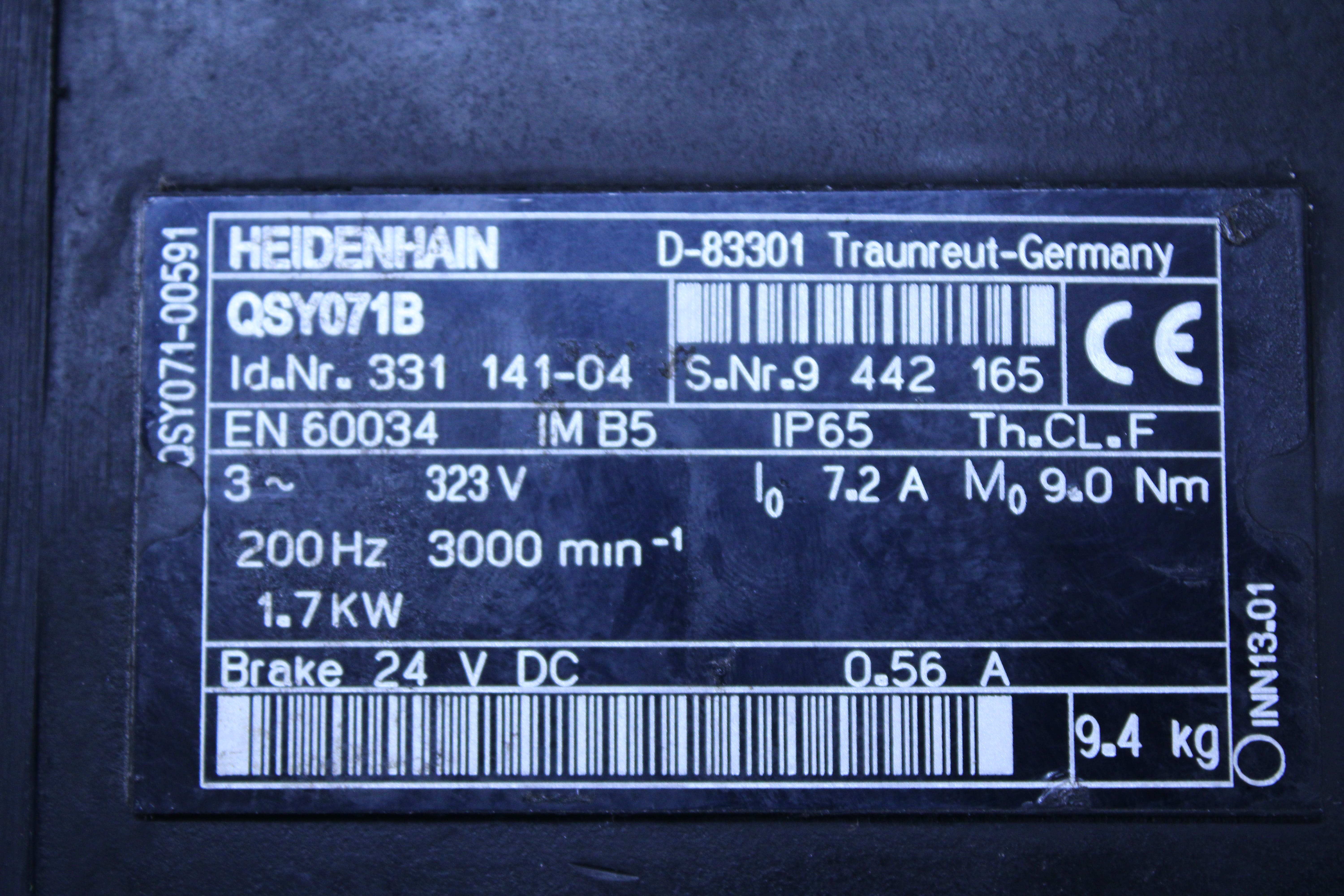 Servo Motor Síncrono HEIDENHAIN QSY071B - 00591 - Vista Superior | Heidenhain QSY071B / 331 141-04