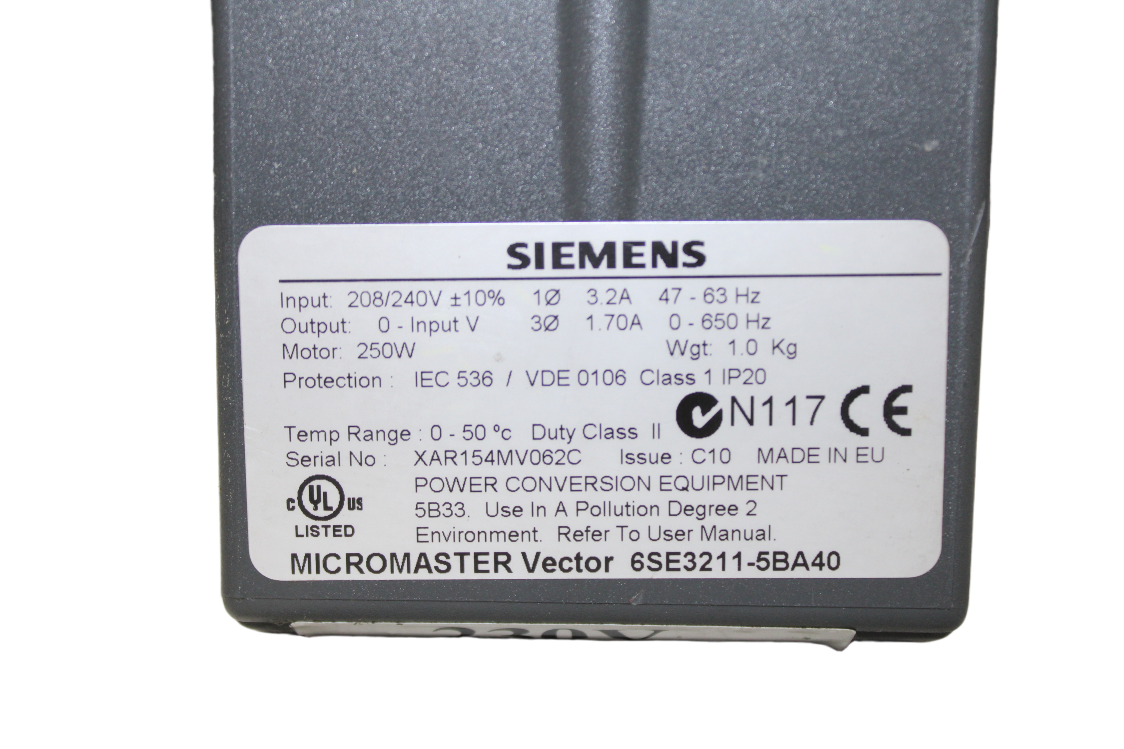  MICROMASTER Vector - Vista Superior | Siemens 6SE3211-5BA40