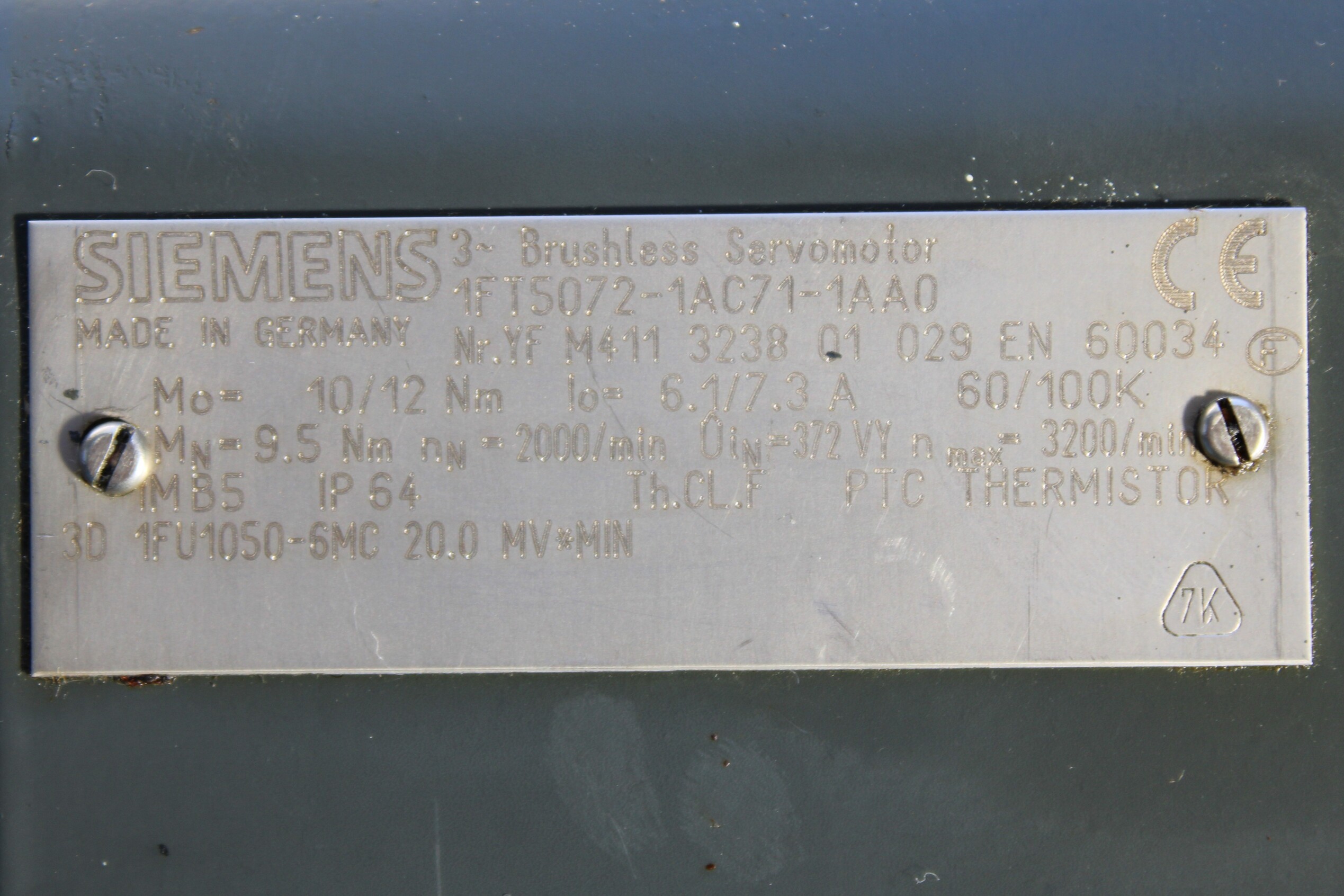 Siemens Brushless Servomotor 1FT5 - Vista Lateral | Siemens 1FT5072-1AC71-1AA0