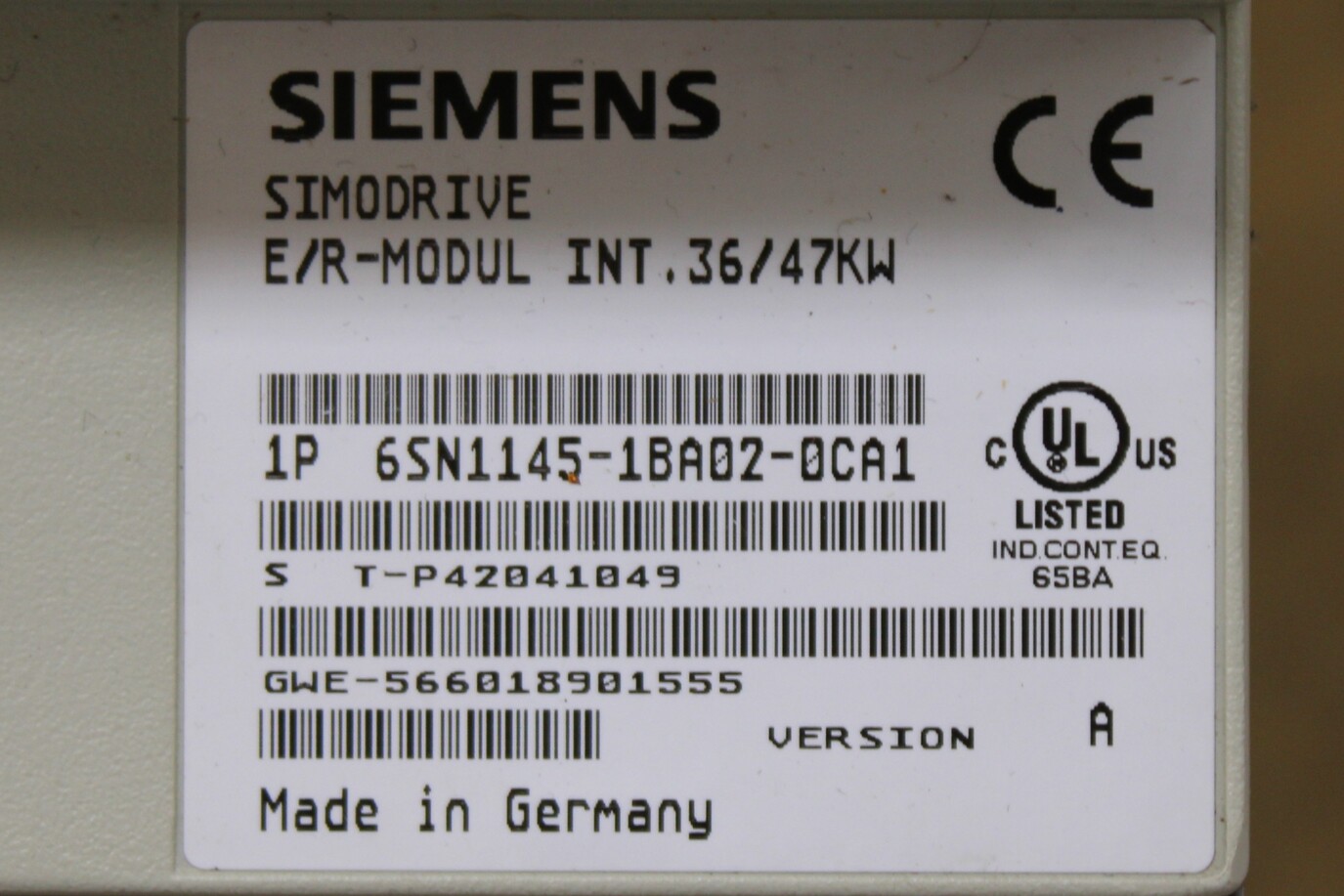 Siemens Simodrive E/R-MODUL INT 36/47KW - Vista Lateral | Siemens 6SN1145-1BA02-0CA1