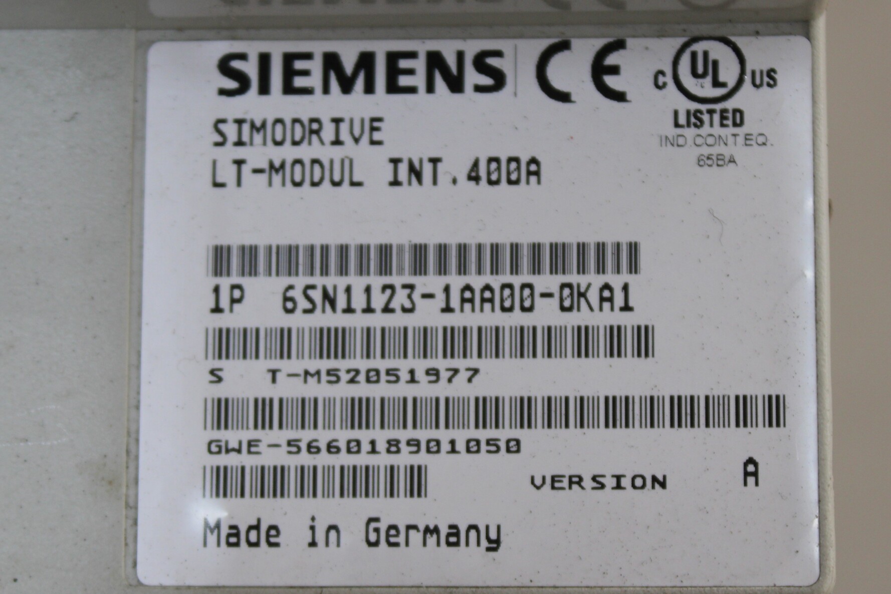 Siemens Simodrive LT-MODUL INT 400A (old of stock) - Vista Traseira | Siemens 6SN1123-1AA00-0KA1
