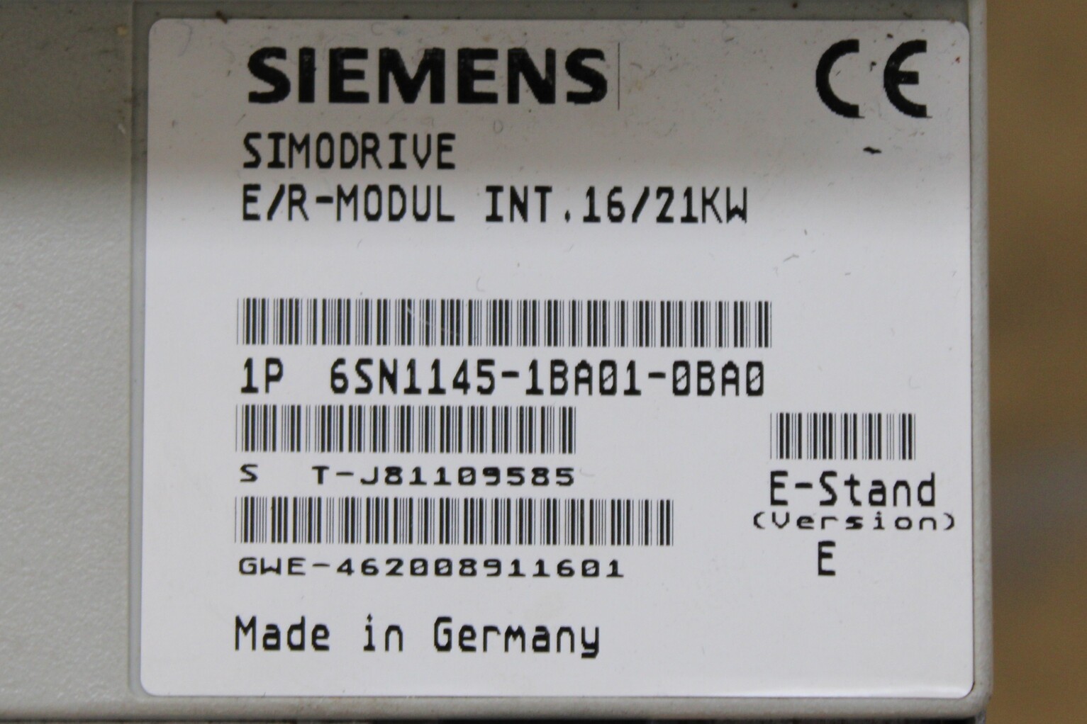 Siemens Simodrive E/R-MODUL INT 16/21KW - Detalhes | Siemens 6SN1145-1BA01-0BA0
