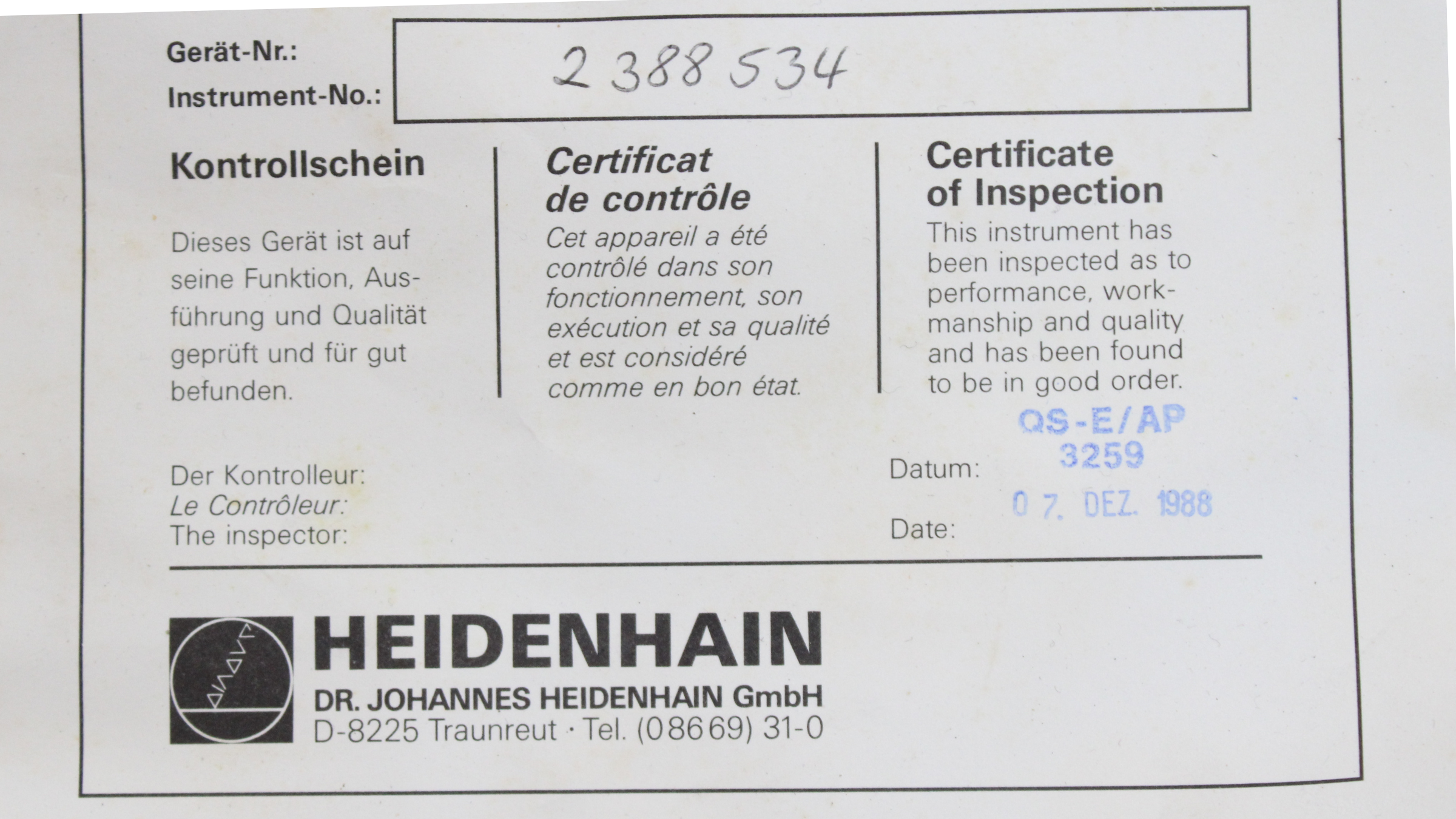 Cabeça de Leitura para Encoder Linear (Linear Reader Head) - Vista Traseira | Heidenhain 233 039 11